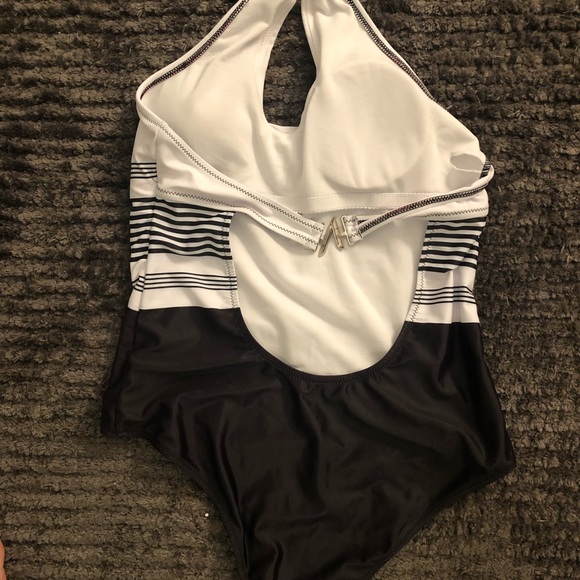 Striped Cut-out Halter One Piece - Picture 3 of 3